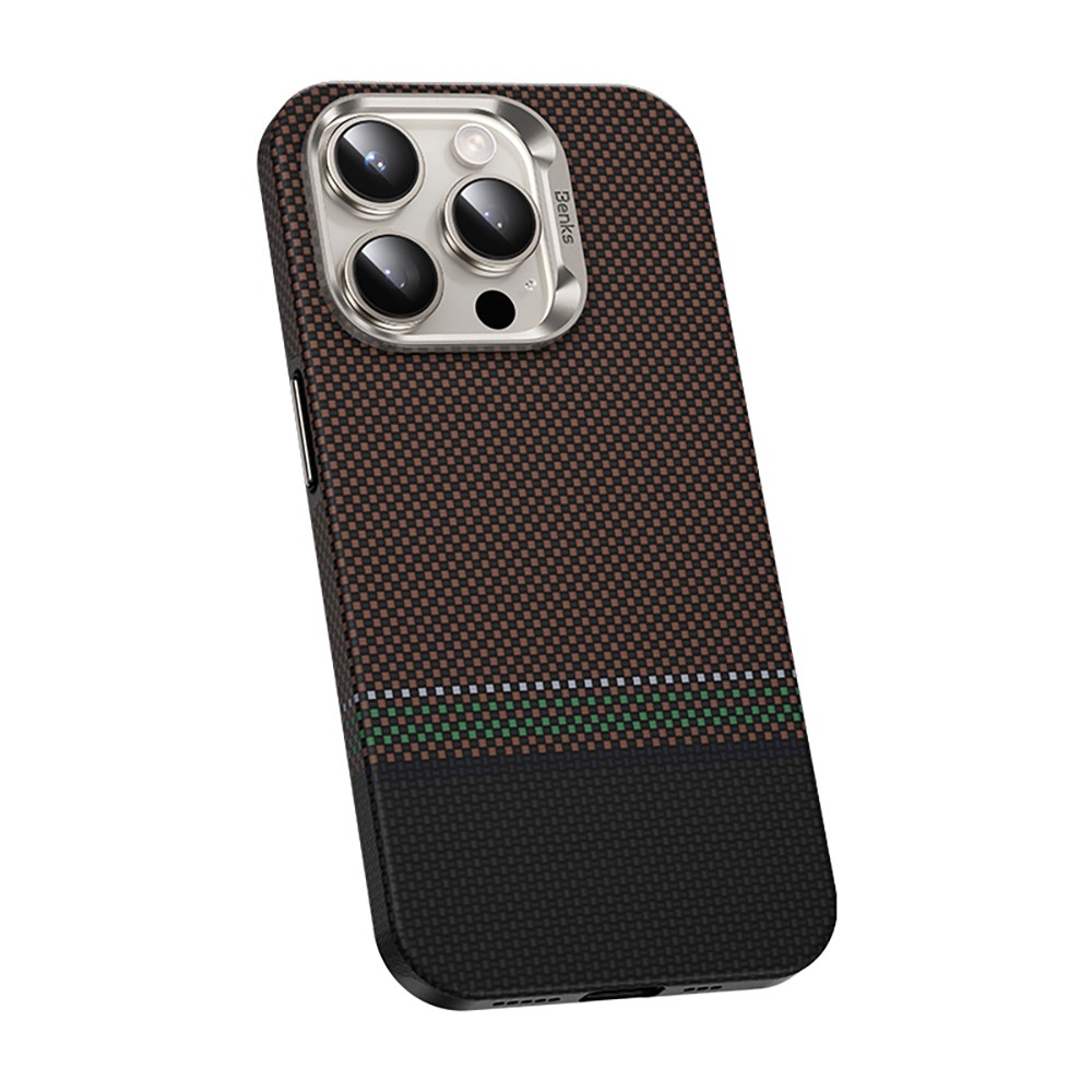 Apple iPhone 15 Pro Max Kılıf M-safe Şarj Özellikli Karbon Fiber Tasarımlı Benks Prestige ArmorPro Kevlar Kapak