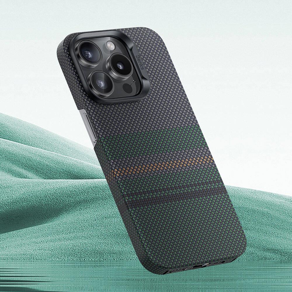 Apple iPhone 15 Pro Max Kılıf M-safe Şarj Özellikli Karbon Fiber Tasarımlı Benks Aurora ArmorAir Kevlar Kapak
