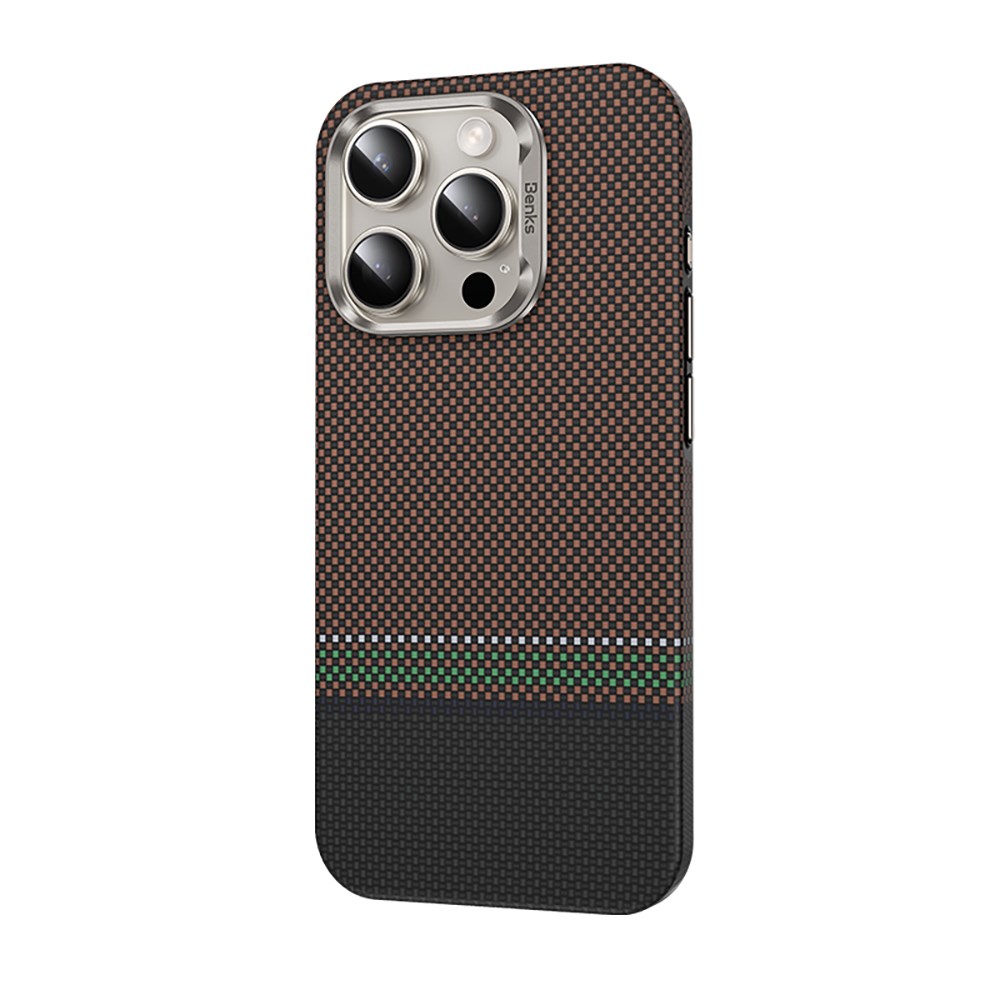 Apple iPhone 15 Pro Max Kılıf M-safe Şarj Özellikli Karbon Fiber Tasarımlı Benks Prestige ArmorPro Kevlar Kapak