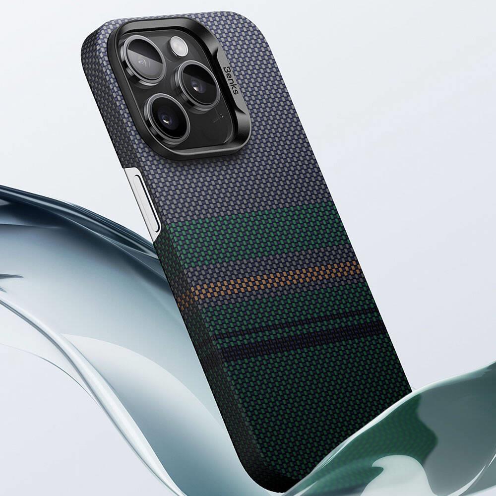 Apple iPhone 15 Pro Max Kılıf M-safe Şarj Özellikli Karbon Fiber Tasarımlı Benks Aurora ArmorAir Kevlar Kapak