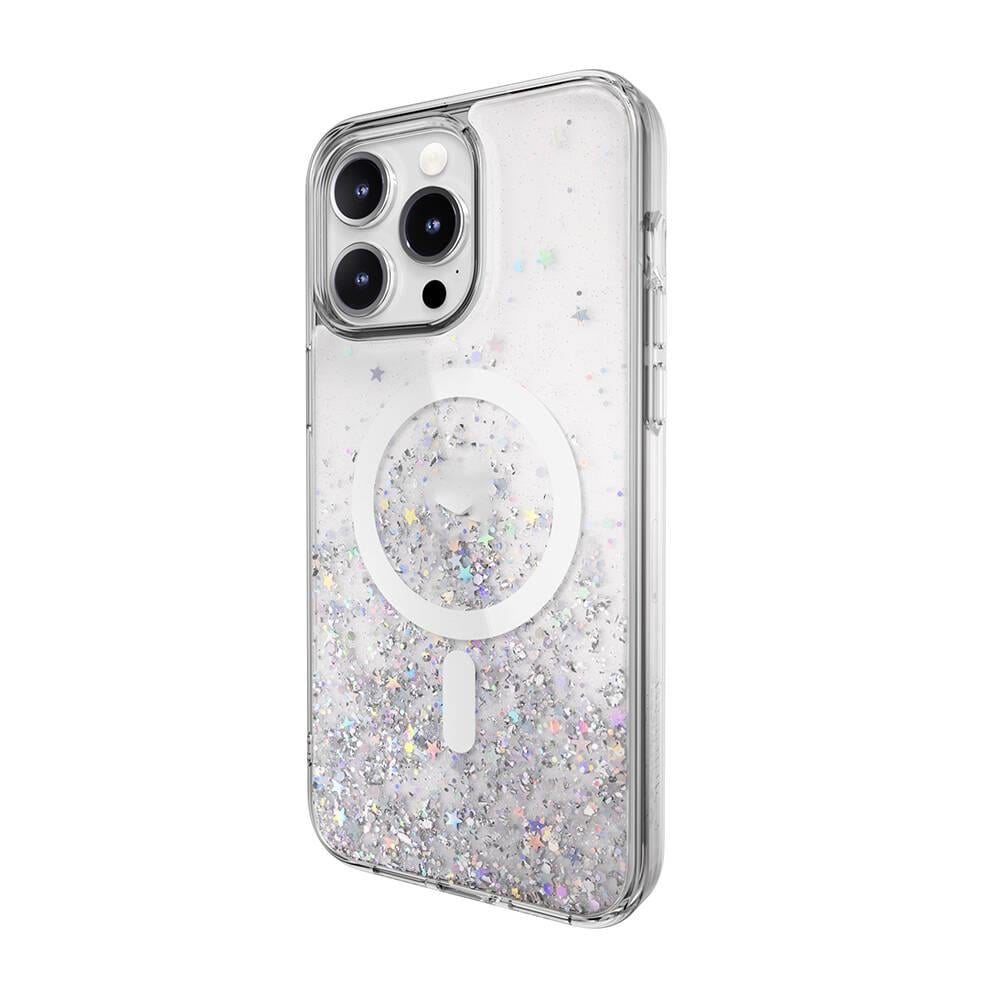 Apple iPhone 15 Pro Max Kılıf M-safe Şarj Özellikli Parlayan Simli Şeffaf Lisanslı Switcheasy Starfield-M Kapak