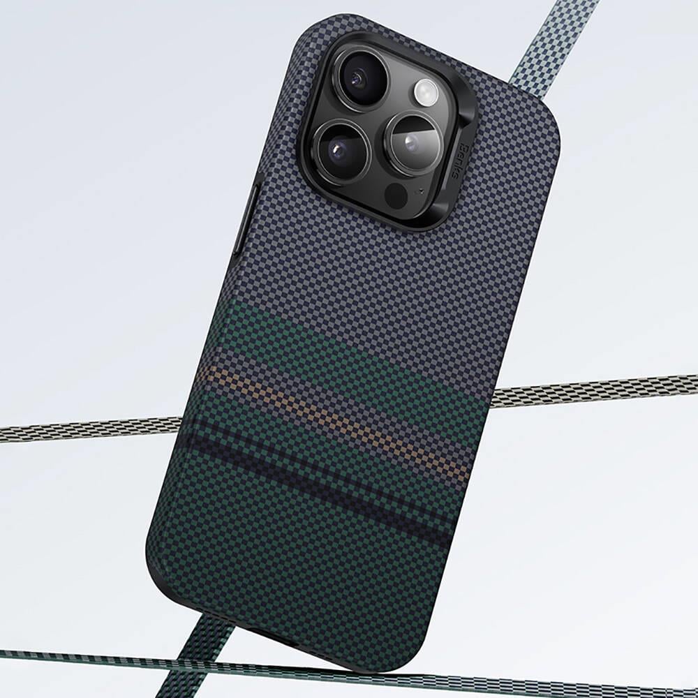 Apple iPhone 15 Pro Max Kılıf M-safe Şarj Özellikli Karbon Fiber Tasarımlı Benks Aurora ArmorPro Kevlar Kapak