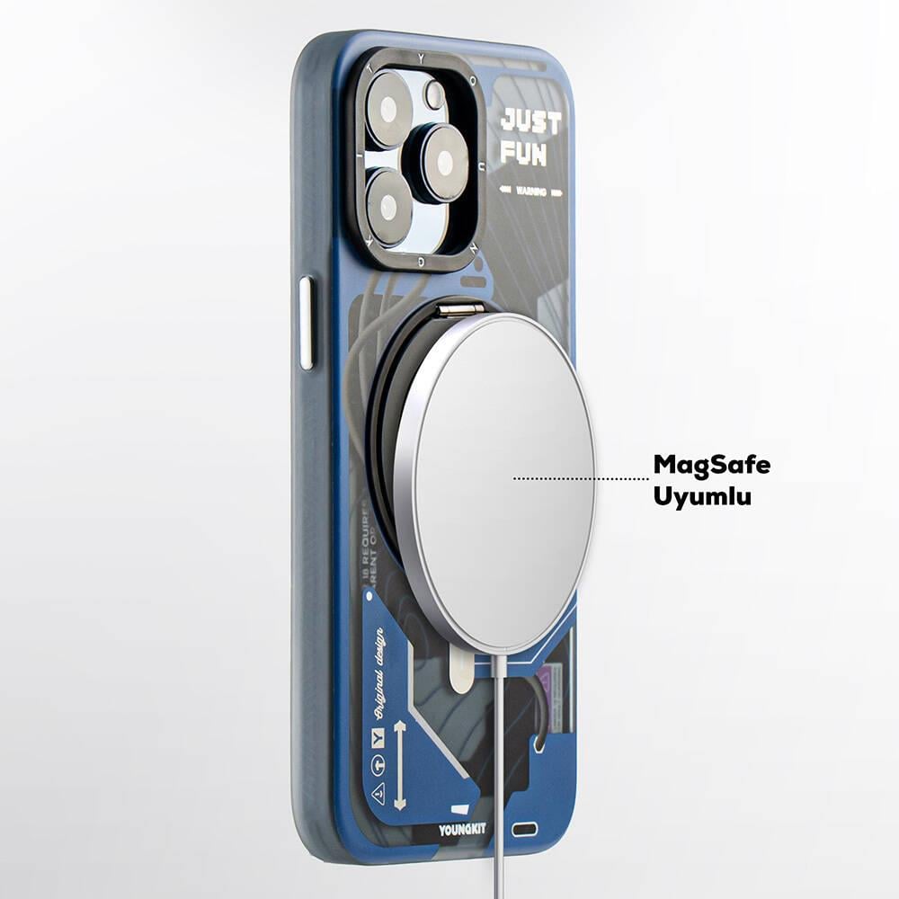 Apple iPhone 15 Pro Max Kılıf M-safe Şarj Özellikli Youngkit 360° Standlı Starship Serisi Kapak