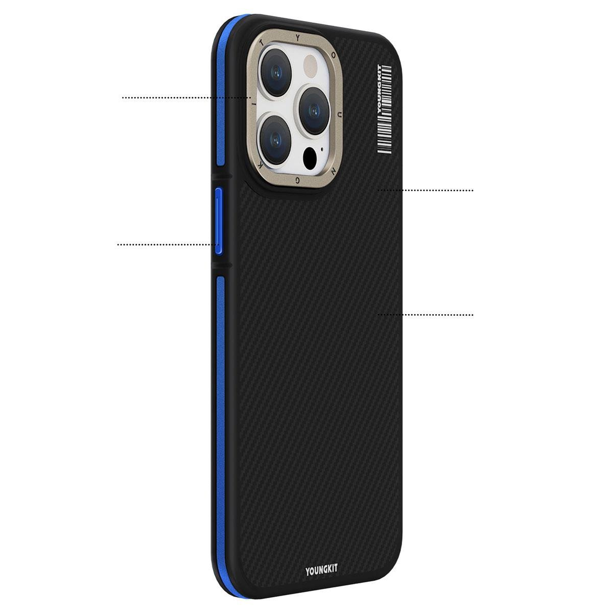Apple iPhone 15 Pro Max Kılıf M-safe Şarj Özellikli YoungKit 600D Kevlar Kapak