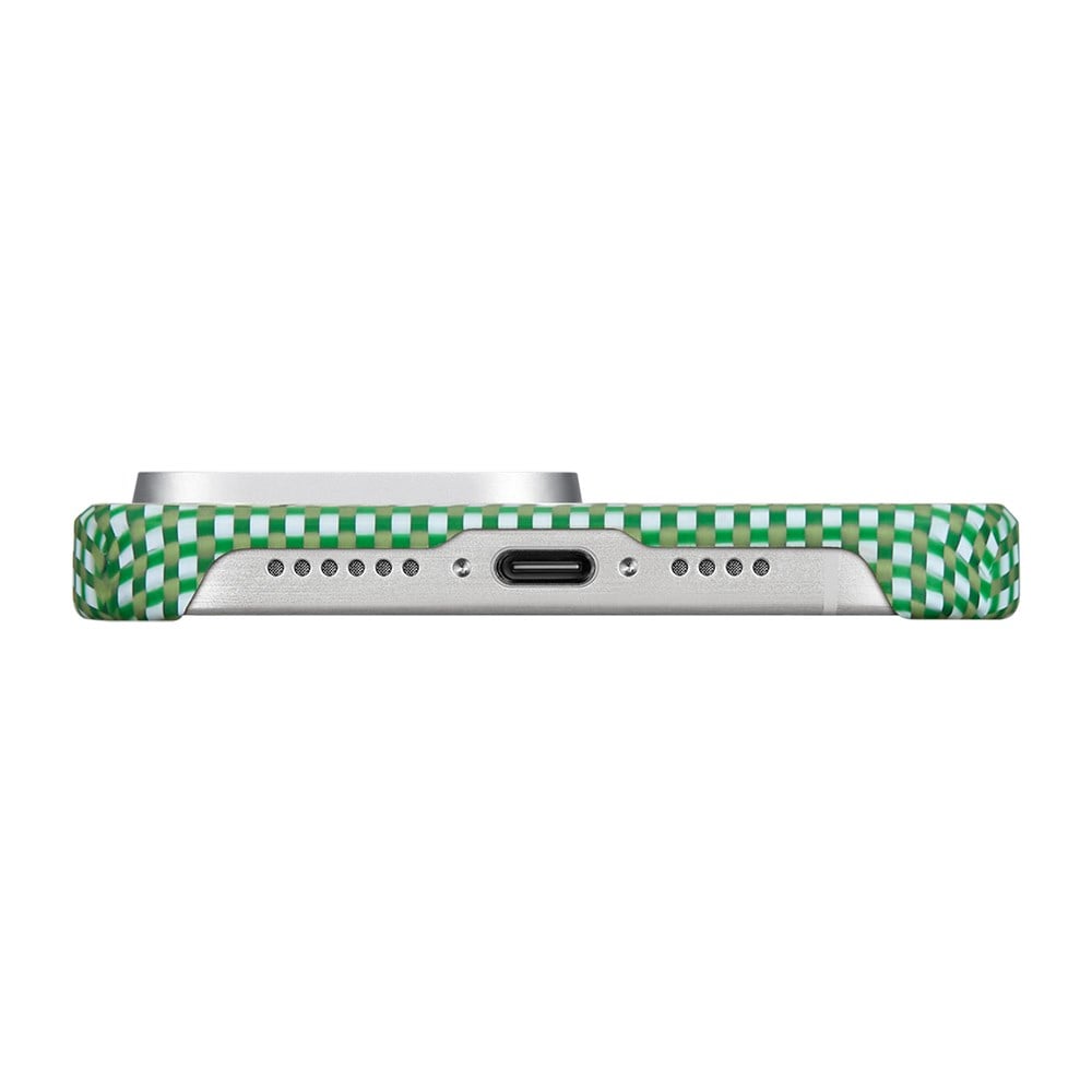 Apple iPhone 15 Pro Max Kılıf M-safe Şarj Özellikli Aramid Fiber Pitaka Ultra-Slim Classic Serisi Forest Green Kapak
