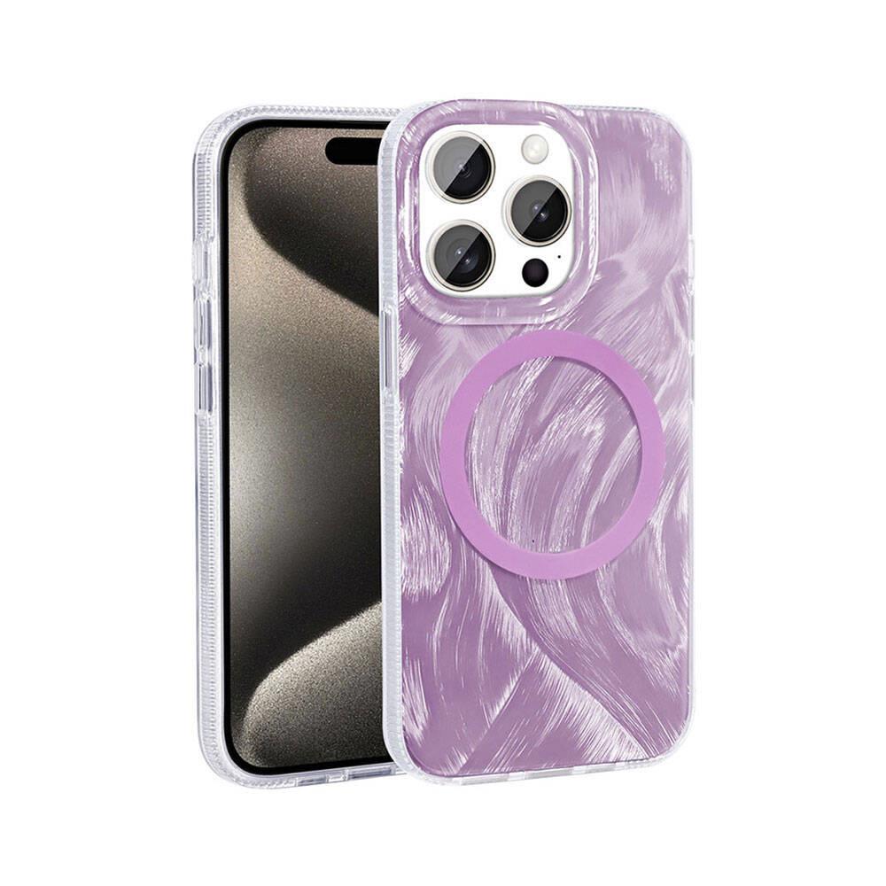 Apple iPhone 15 Pro Max Kılıf M-safe Şarj Özellikli Fırça Boya Desenli Zore Palet Kapak