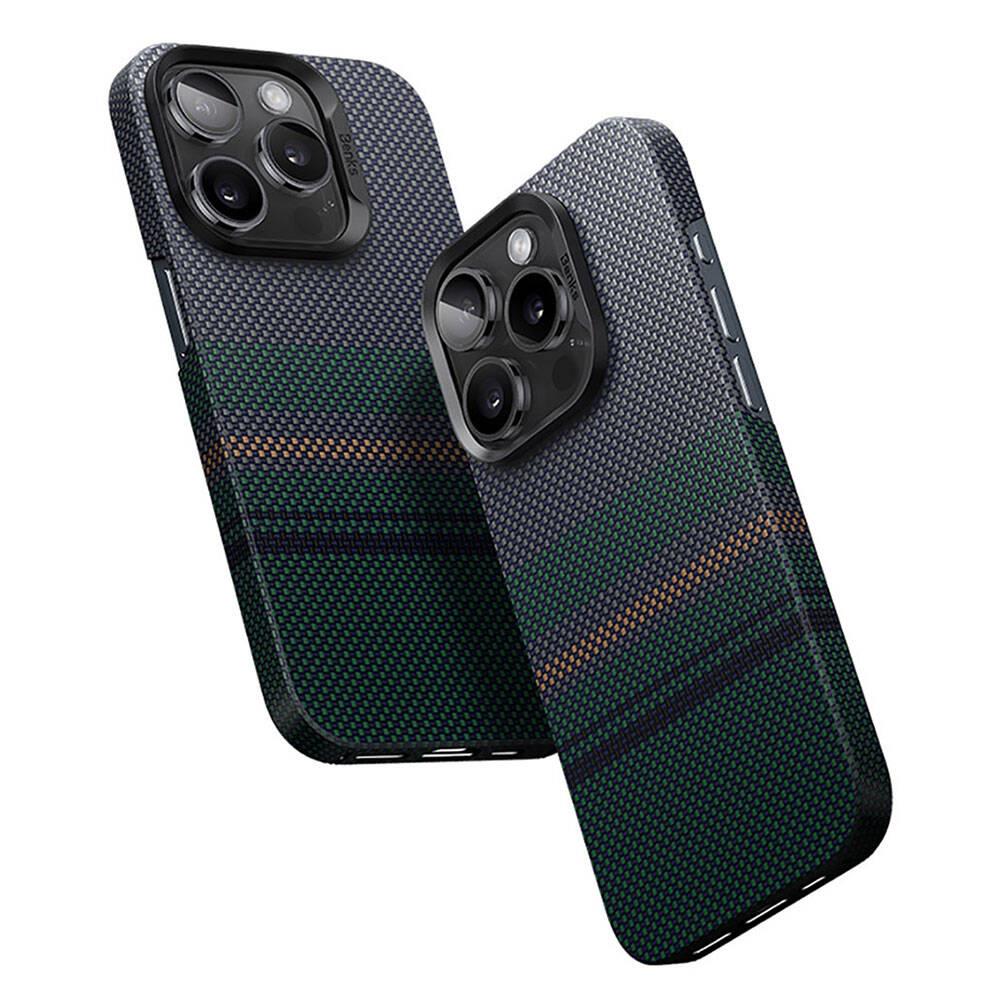 Apple iPhone 15 Pro Max Kılıf M-safe Şarj Özellikli Karbon Fiber Tasarımlı Benks Aurora ArmorAir Kevlar Kapak
