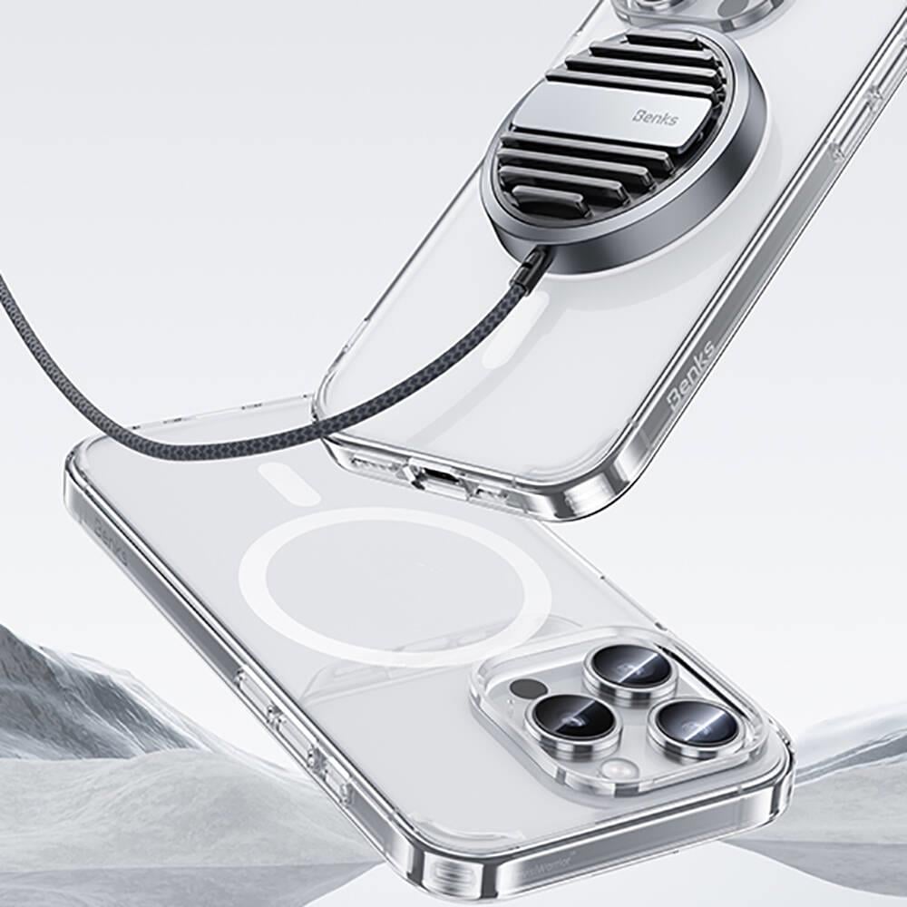 Apple iPhone 15 Pro Max Kılıf M-safe Şarj Özellikli Airbagli Şeffaf Benks LucentPro Serisi Kapak