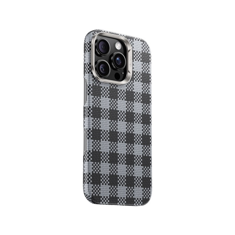 Apple iPhone 15 Pro Max Kılıf M-safe Şarj Özellikli Ekose Tasarımlı Benks ArmorVichy Kevlar Kapak