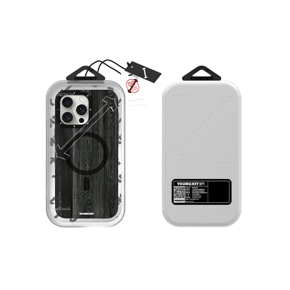 Apple iPhone 15 Pro Max Kılıf M-safe Şarj Özellikli Sararmaya Dayanıklı Youngkit Wood Forest Serisi Kapak