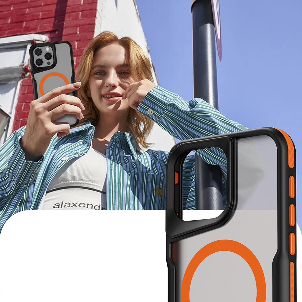 Apple iPhone 15 Pro Max Kılıf M-safe Şarj Özellikli Renkli Kenar Airbag Şeritli Zore Lamer Kapak