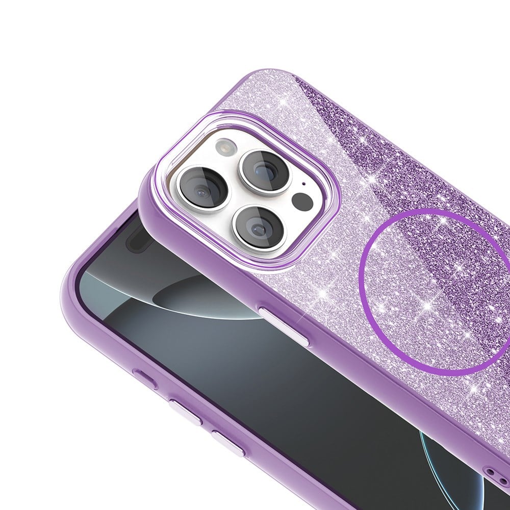 Apple iPhone 15 Pro Max Kılıf M-safe Şarj Özellikli Parlayan Simli Zore Okso Kapak
