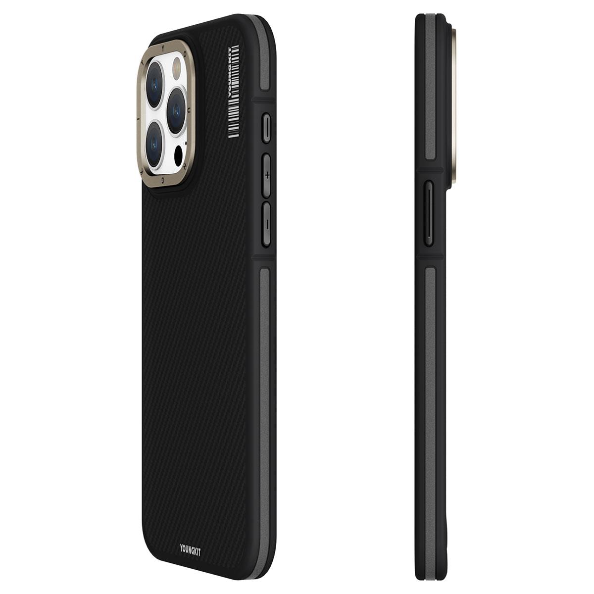 Apple iPhone 15 Pro Max Kılıf M-safe Şarj Özellikli YoungKit 600D Kevlar Kapak