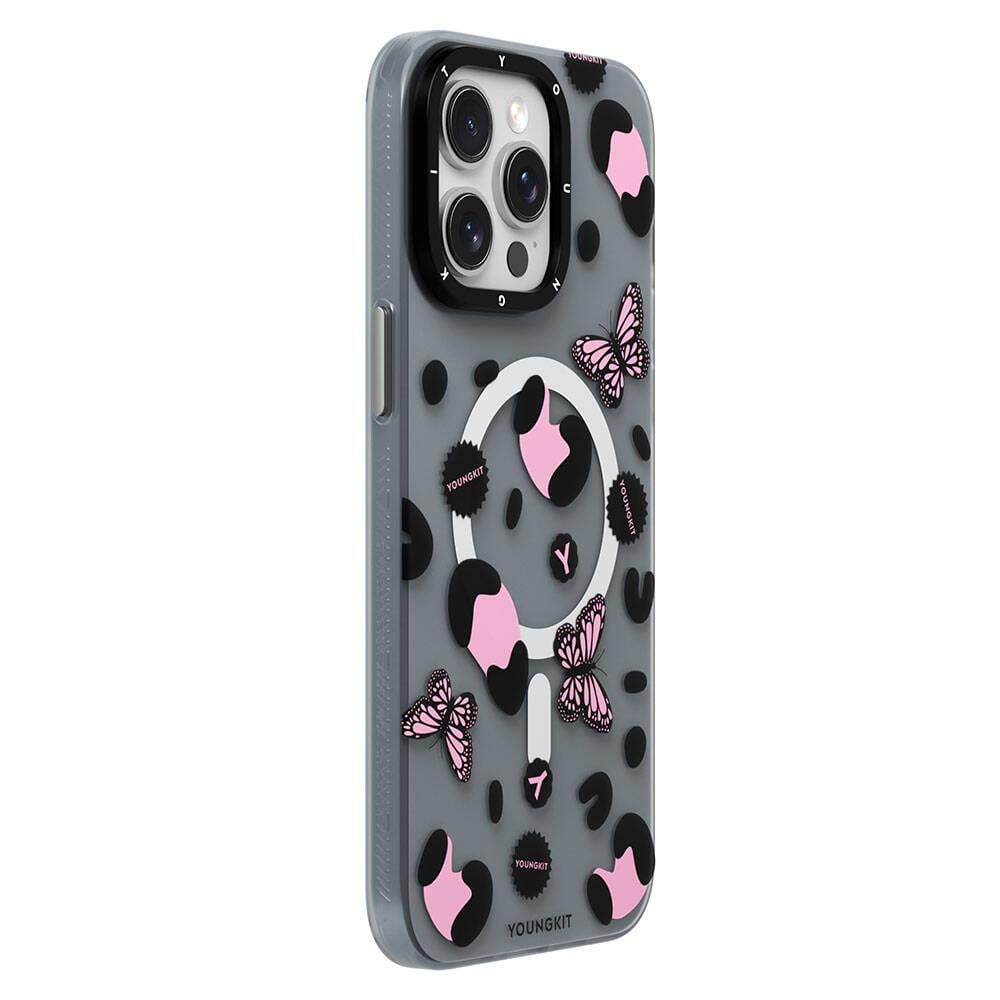Apple iPhone 15 Pro Max Kılıf M-safe Şarj Özellikli Kelebek Desenli Youngkit Shadow Dance Serisi Kapak