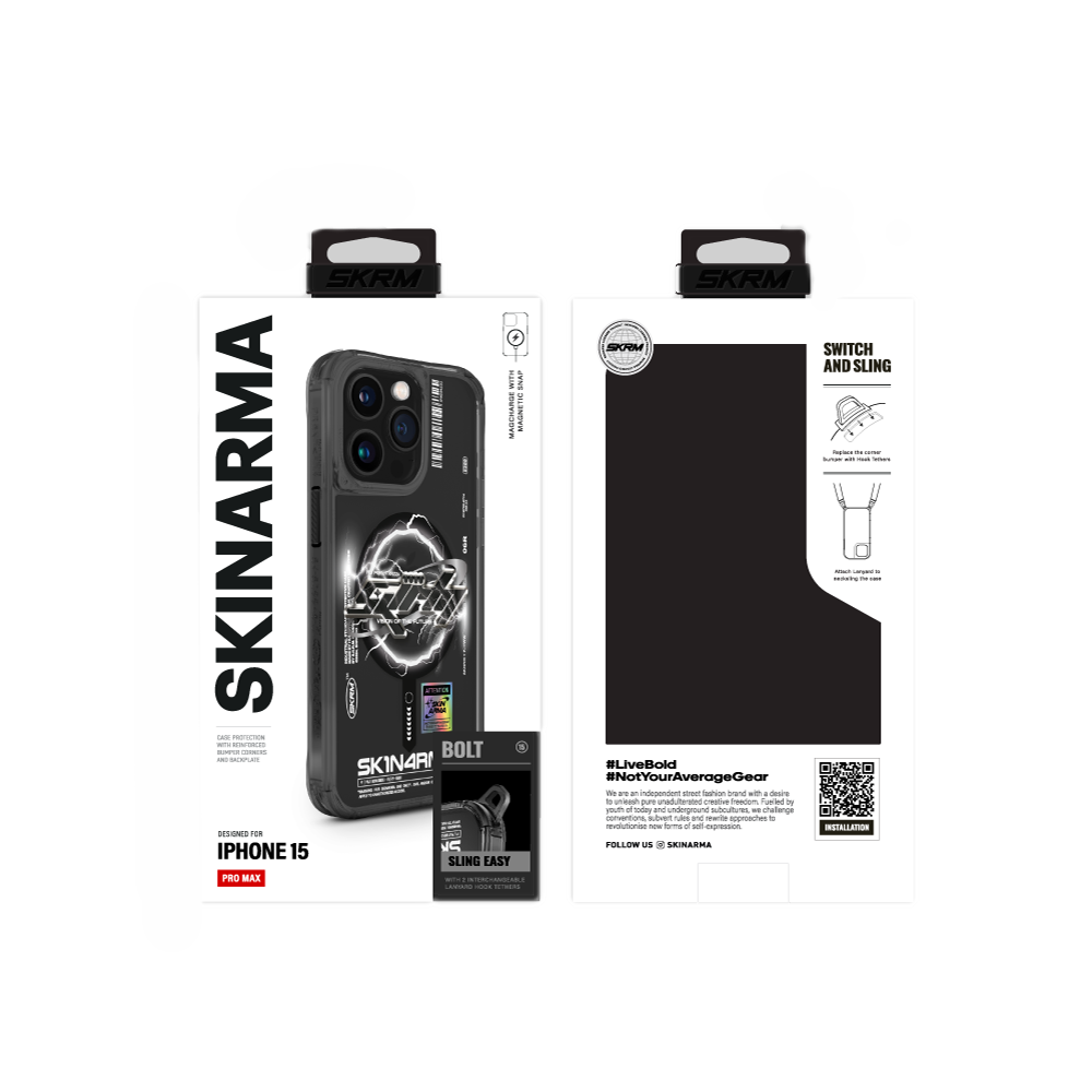 Apple iPhone 15 Pro Max Kılıf M-safe Şarj Özellikli Yazı Desenli SkinArma Bolt Kapak