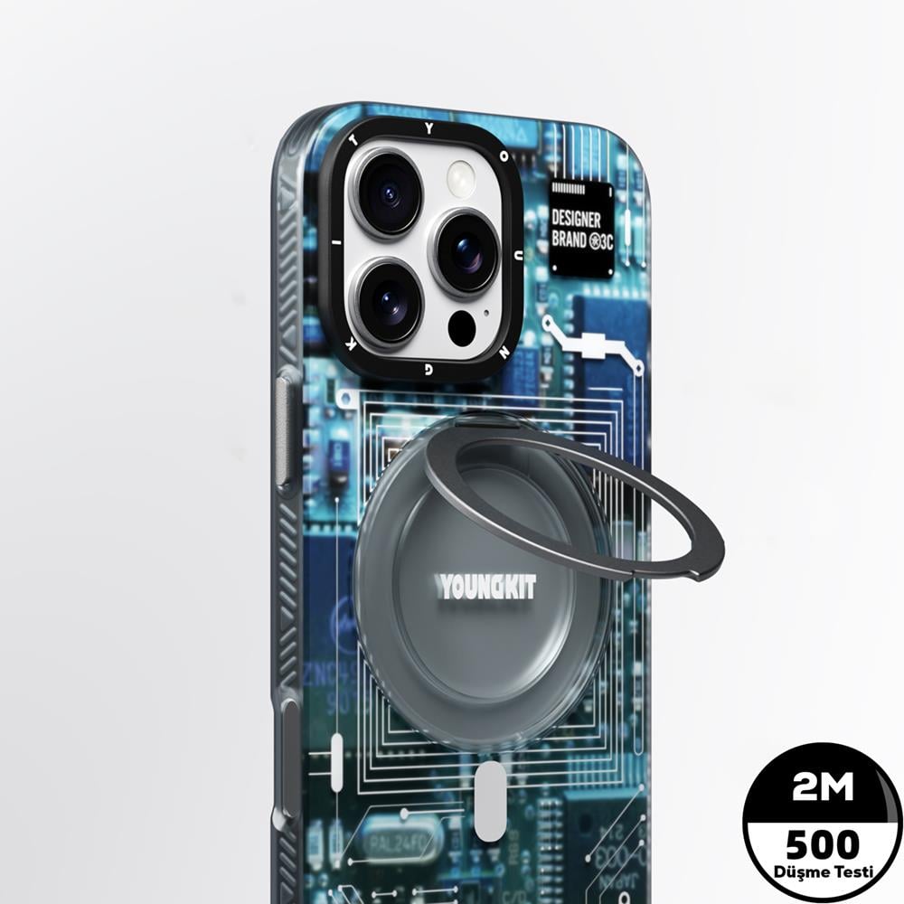Apple iPhone 15 Pro Max Kılıf M-safe Şarj Özellikli Kelebek Desenli Youngkit Shadow Dance Serisi Kapak