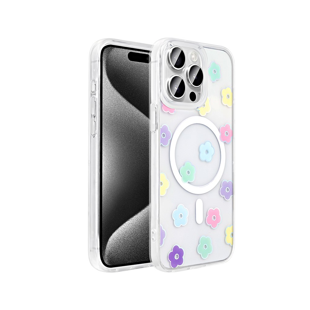 Apple iPhone 15 Pro Max Kılıf M-Safe Şarj Özellikli Şeffaf Zore Folk Sert Kapak