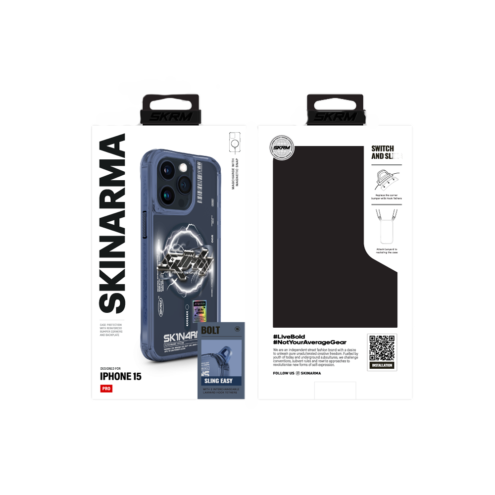 Apple iPhone 15 Pro Max Kılıf M-safe Şarj Özellikli Yazı Desenli SkinArma Bolt Kapak