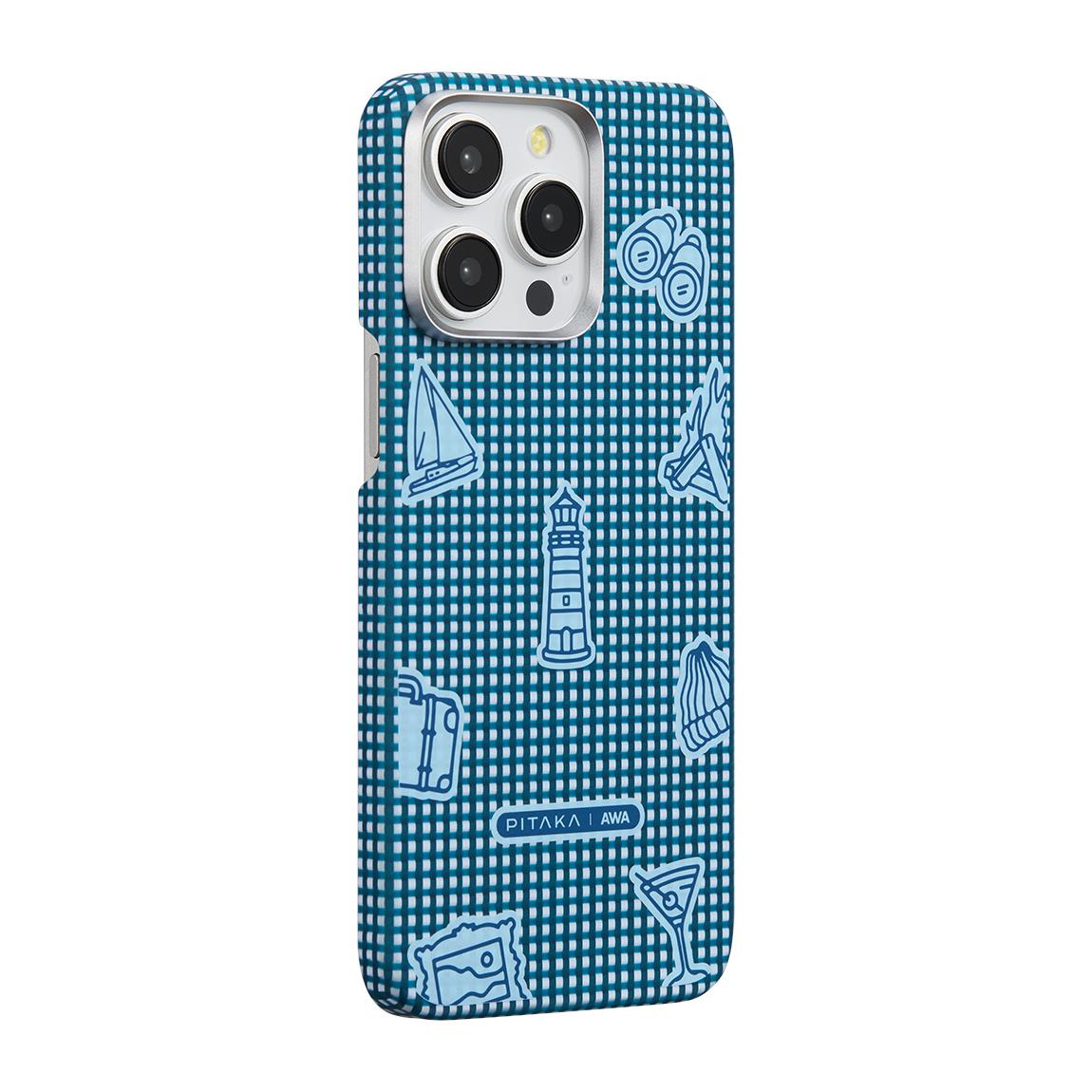 Apple iPhone 15 Pro Max Kılıf M-safe Şarj Özellikli Awa Tasarımlı 1500D Aramid Fiber Pitaka Ultra-Slim Classic Serisi Ocean Kapak