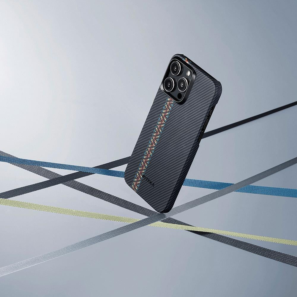 Apple iPhone 15 Pro Max Kılıf M-safe Şarj Özellikli 600D Aramid Fiber Pitaka Tactile Woven Orchestra Serisi Rhapsody Kapak