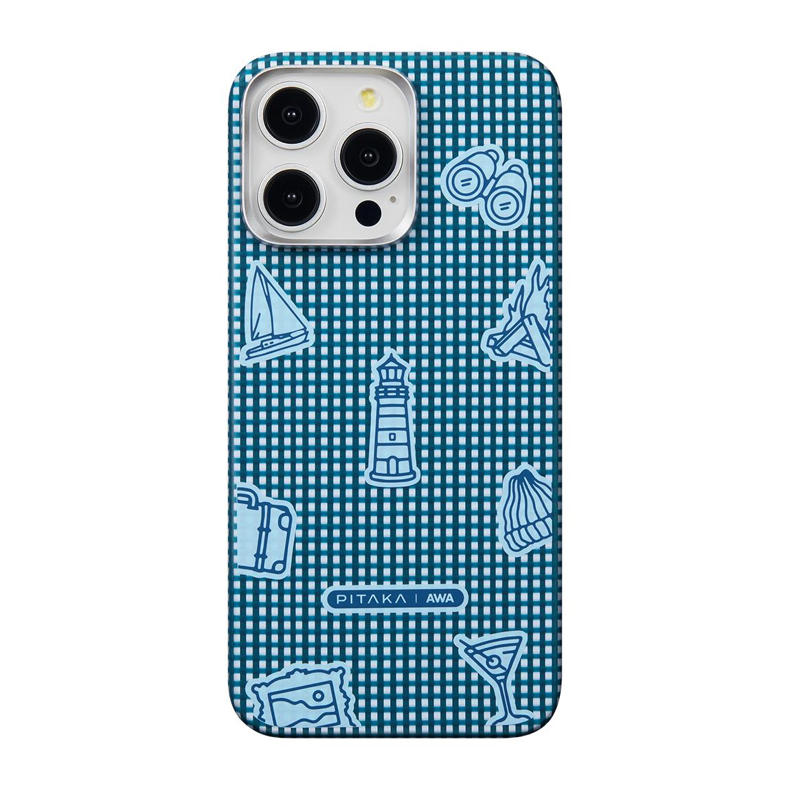 Apple iPhone 15 Pro Max Kılıf M-safe Şarj Özellikli Awa Tasarımlı 1500D Aramid Fiber Pitaka Ultra-Slim Classic Serisi Ocean Kapak