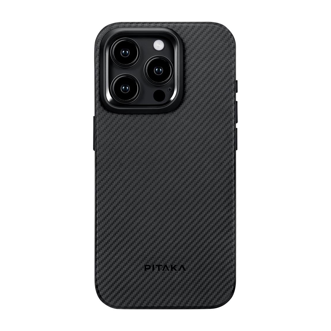 Apple iPhone 15 Pro Max Kılıf M-safe Şarj Özellikli 600D Aramid Fiber Pitaka Military-Grade Classic Serisi Black-Grey Twill Kapak