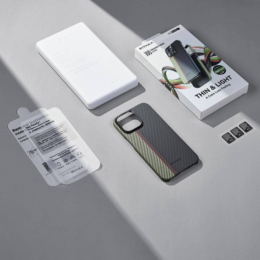 Apple iPhone 15 Pro Max Kılıf M-safe Şarj Özellikli 600D Aramid Fiber Pitaka Tactile Woven Orchestra Serisi Overture Kapak