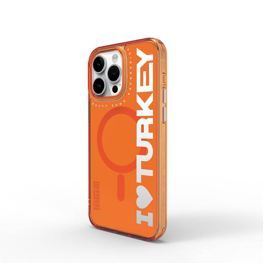 Apple iPhone 15 Pro Max Kılıf M-safe Şarj Özellikli I Love Turkey Yazı Desenli Wiwu Turkey E Serisi Kapak