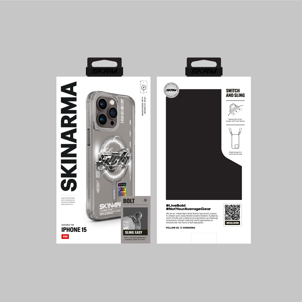 Apple iPhone 15 Pro Max Kılıf M-safe Şarj Özellikli Yazı Desenli SkinArma Bolt Kapak