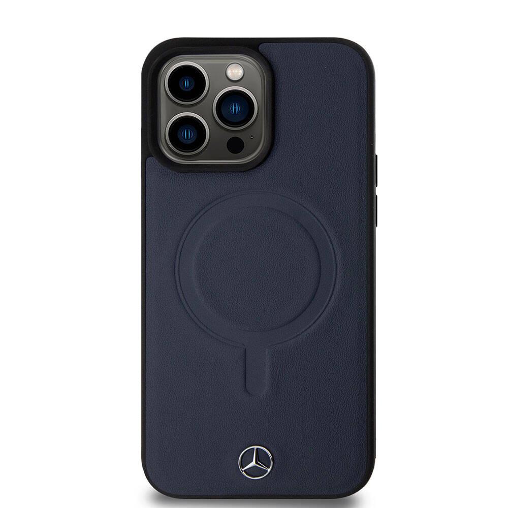 Apple iPhone 15 Pro Max Kılıf Mercedes Benz Orjinal Lisanslı M-safe Şarj Özellikli Metal Yıldız Logolu Pürüzsüz Deri Kapak