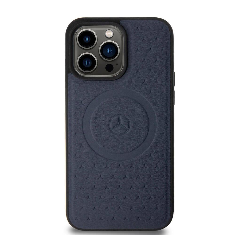 Apple iPhone 15 Pro Max Kılıf Mercedes Benz Orjinal Lisanslı M-safe Şarj Özellikli Mühürlü Yıldız Desenli ve Logolu Deri Kapak