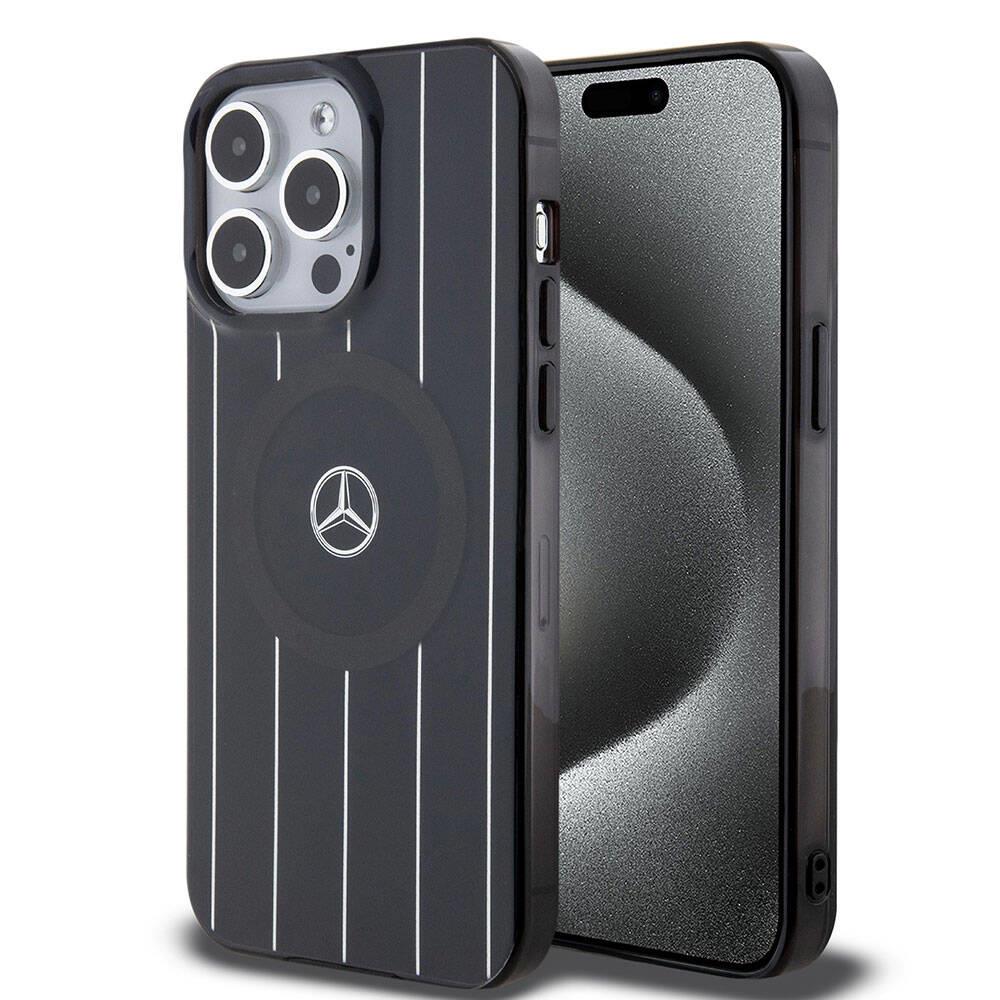 Apple iPhone 15 Pro Max Kılıf Mercedes Benz Orjinal Lisanslı M-safe Şarj Özellikli Çift Katmanlı Paralel Çizgi Desenli Kapak