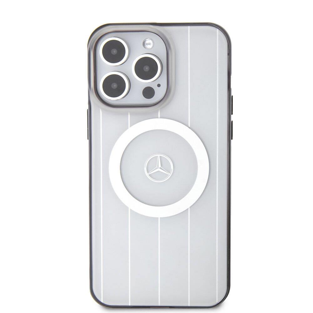 Apple iPhone 15 Pro Max Kılıf Mercedes Benz Orjinal Lisanslı M-safe Şarj Özellikli Çift Katmanlı Paralel Çizgi Desenli Kapak