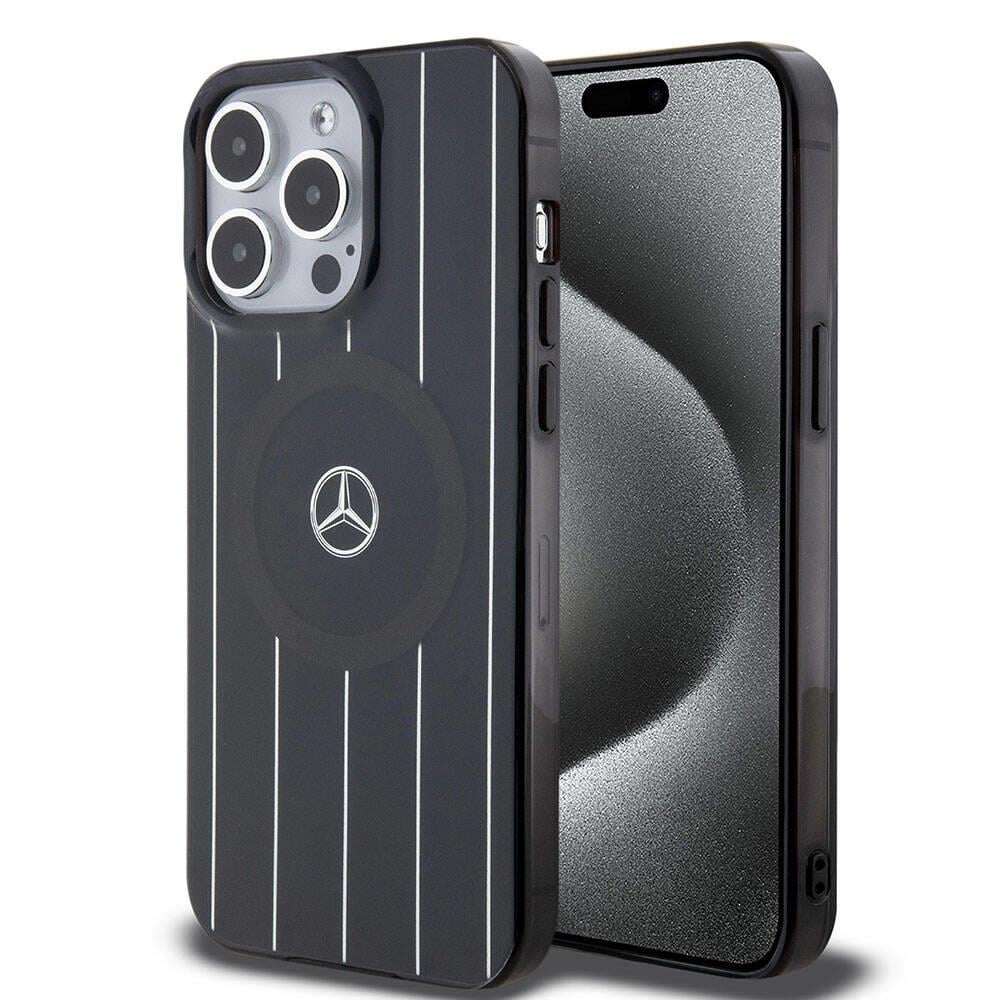 Apple iPhone 15 Pro Max Kılıf Mercedes Benz Orjinal Lisanslı M-safe Şarj Özellikli Çift Katmanlı Paralel Çizgi Desenli Kapak