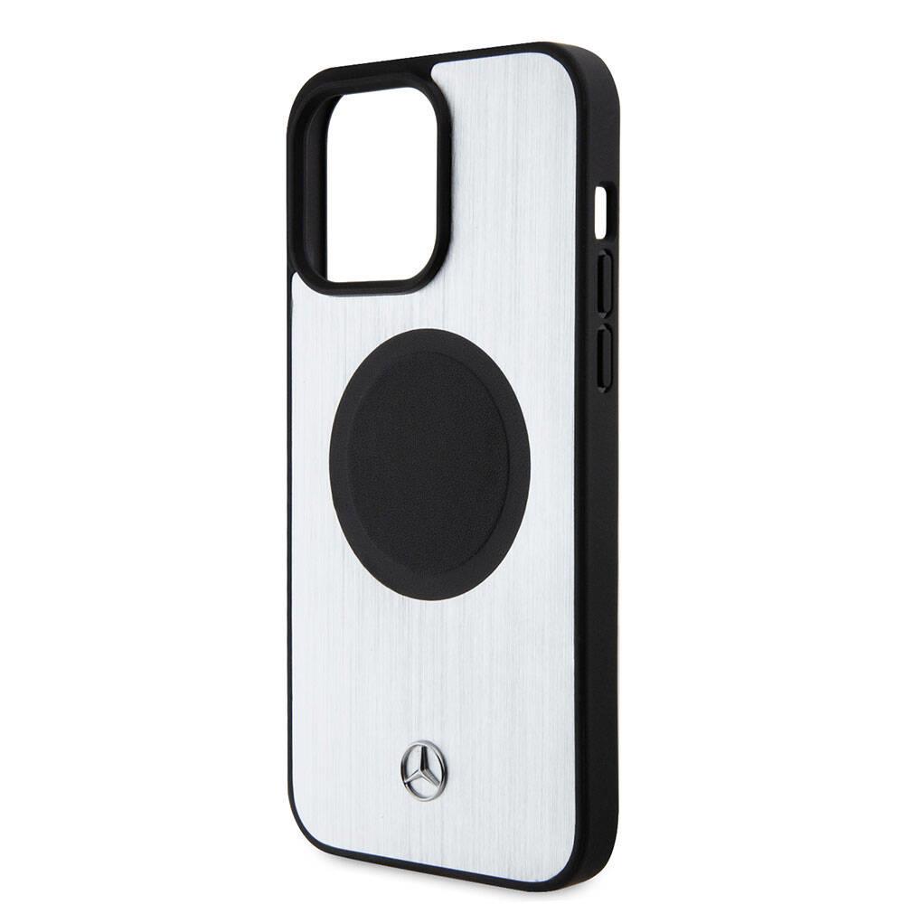 Apple iPhone 15 Pro Max Kılıf Mercedes Benz Orjinal Lisanslı M-safe Şarj Özellikli Alüminyum Arka Yüzey Metal Yıldız Logolu Kapak