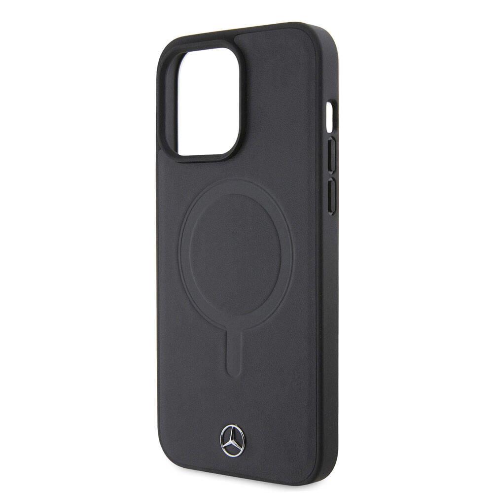 Apple iPhone 15 Pro Max Kılıf Mercedes Benz Orjinal Lisanslı M-safe Şarj Özellikli Metal Yıldız Logolu Pürüzsüz Deri Kapak