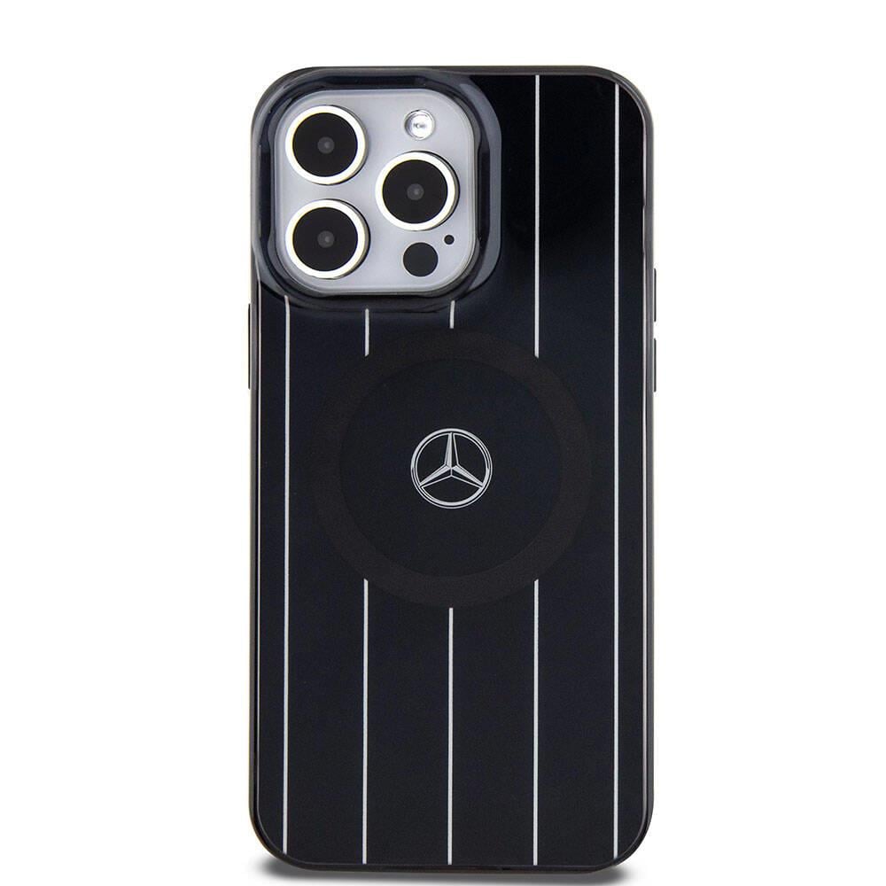 Apple iPhone 15 Pro Max Kılıf Mercedes Benz Orjinal Lisanslı M-safe Şarj Özellikli Çift Katmanlı Paralel Çizgi Desenli Kapak