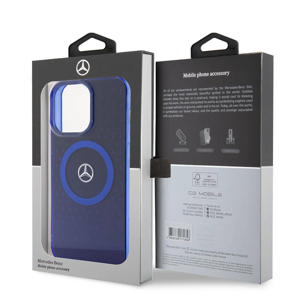Apple iPhone 15 Pro Max Kılıf Mercedes Benz Orjinal Lisanslı M-safe Şarj Özellikli Çift Katmanlı Mavi Yıldız Desenli Kapak