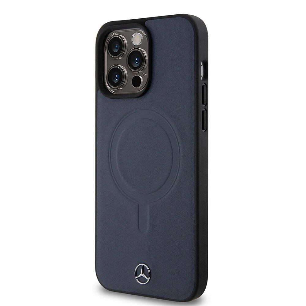 Apple iPhone 15 Pro Max Kılıf Mercedes Benz Orjinal Lisanslı M-safe Şarj Özellikli Metal Yıldız Logolu Pürüzsüz Deri Kapak