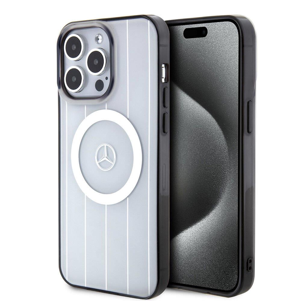 Apple iPhone 15 Pro Max Kılıf Mercedes Benz Orjinal Lisanslı M-safe Şarj Özellikli Çift Katmanlı Paralel Çizgi Desenli Kapak