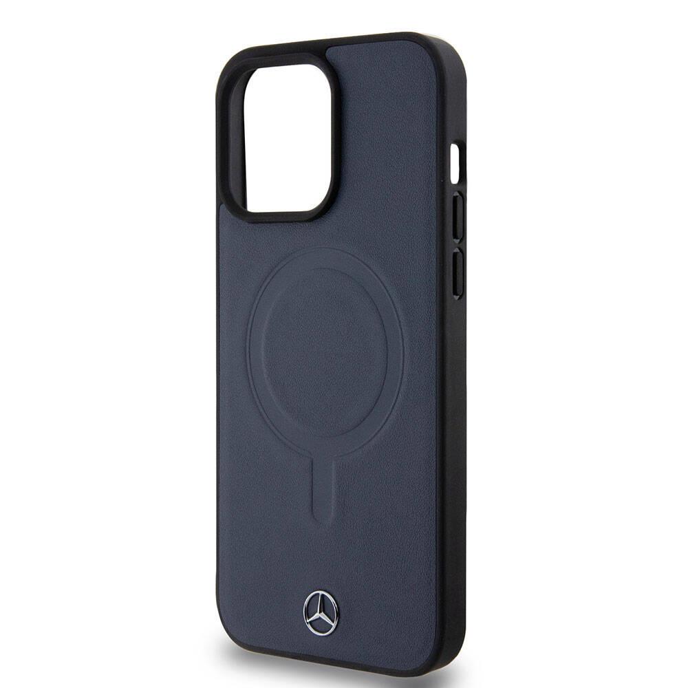 Apple iPhone 15 Pro Max Kılıf Mercedes Benz Orjinal Lisanslı M-safe Şarj Özellikli Metal Yıldız Logolu Pürüzsüz Deri Kapak