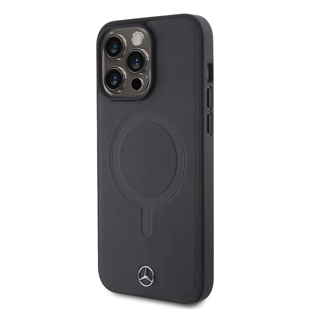 Apple iPhone 15 Pro Max Kılıf Mercedes Benz Orjinal Lisanslı M-safe Şarj Özellikli Metal Yıldız Logolu Pürüzsüz Deri Kapak