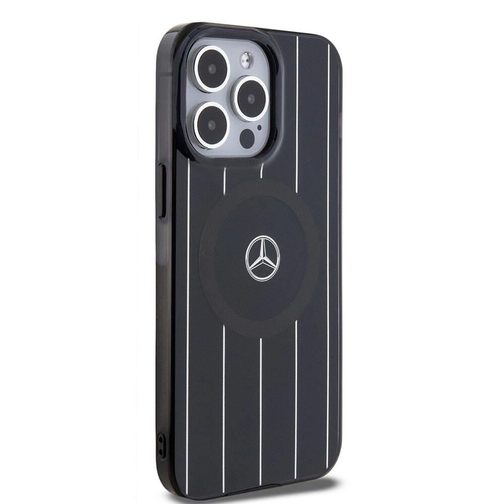Apple iPhone 15 Pro Max Kılıf Mercedes Benz Orjinal Lisanslı M-safe Şarj Özellikli Çift Katmanlı Paralel Çizgi Desenli Kapak