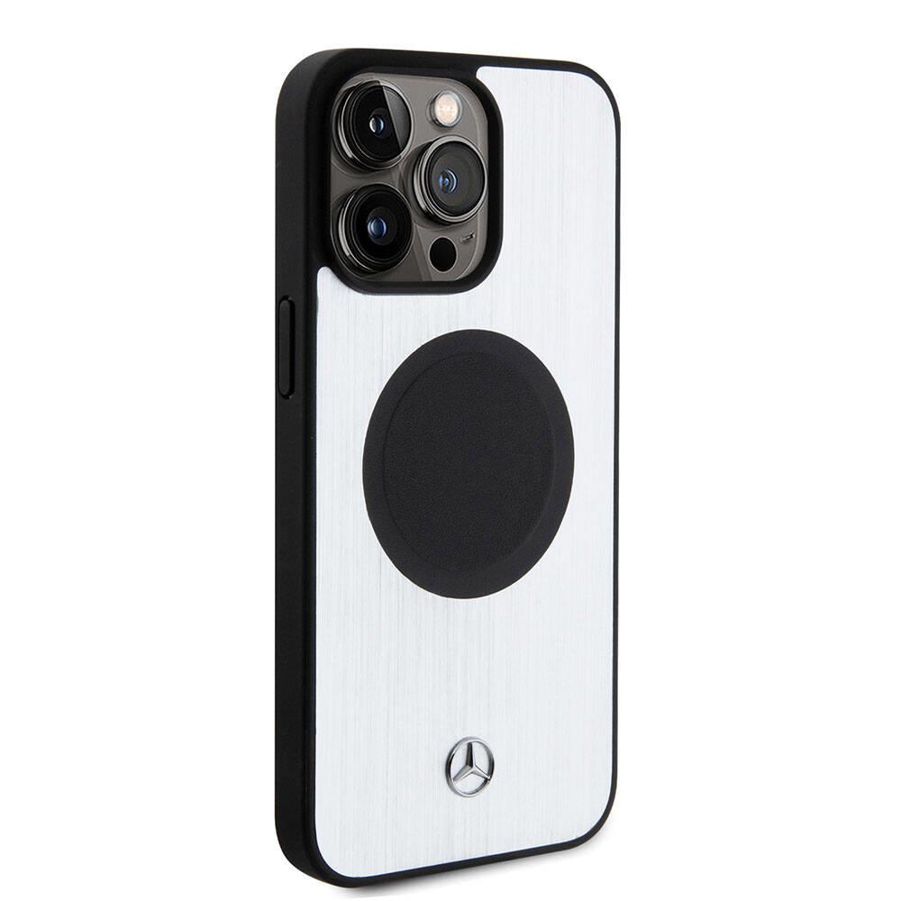 Apple iPhone 15 Pro Max Kılıf Mercedes Benz Orjinal Lisanslı M-safe Şarj Özellikli Alüminyum Arka Yüzey Metal Yıldız Logolu Kapak