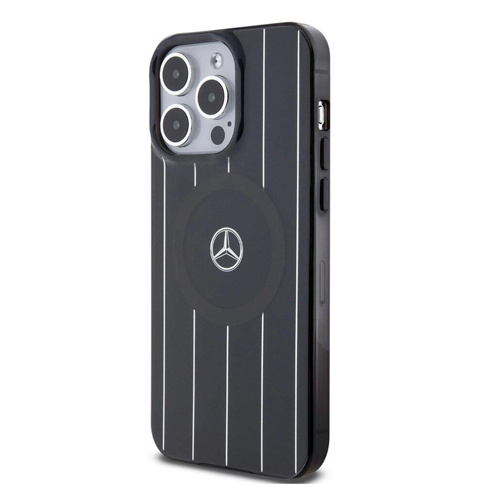Apple iPhone 15 Pro Max Kılıf Mercedes Benz Orjinal Lisanslı M-safe Şarj Özellikli Çift Katmanlı Paralel Çizgi Desenli Kapak