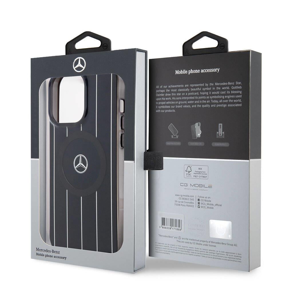 Apple iPhone 15 Pro Max Kılıf Mercedes Benz Orjinal Lisanslı M-safe Şarj Özellikli Çift Katmanlı Paralel Çizgi Desenli Kapak