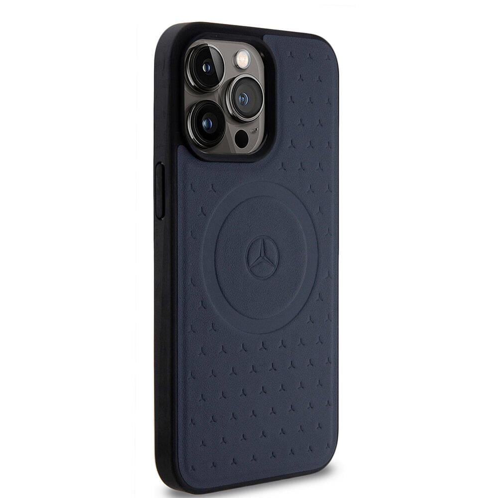 Apple iPhone 15 Pro Max Kılıf Mercedes Benz Orjinal Lisanslı M-safe Şarj Özellikli Mühürlü Yıldız Desenli ve Logolu Deri Kapak