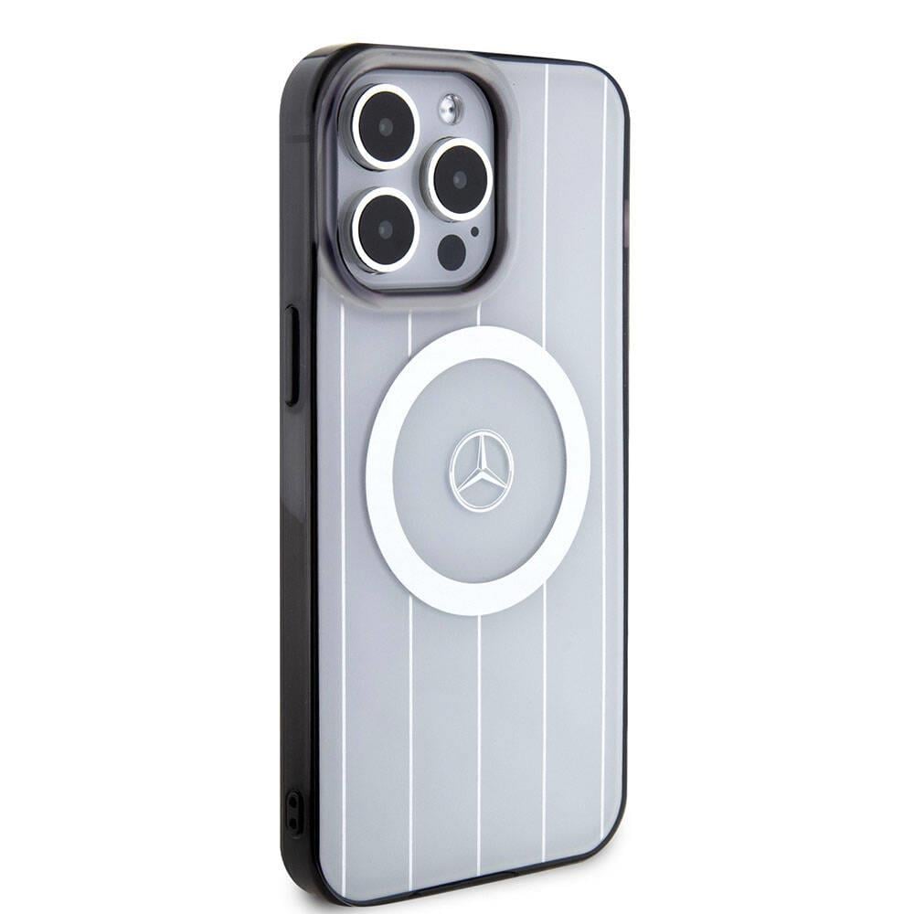 Apple iPhone 15 Pro Max Kılıf Mercedes Benz Orjinal Lisanslı M-safe Şarj Özellikli Çift Katmanlı Paralel Çizgi Desenli Kapak