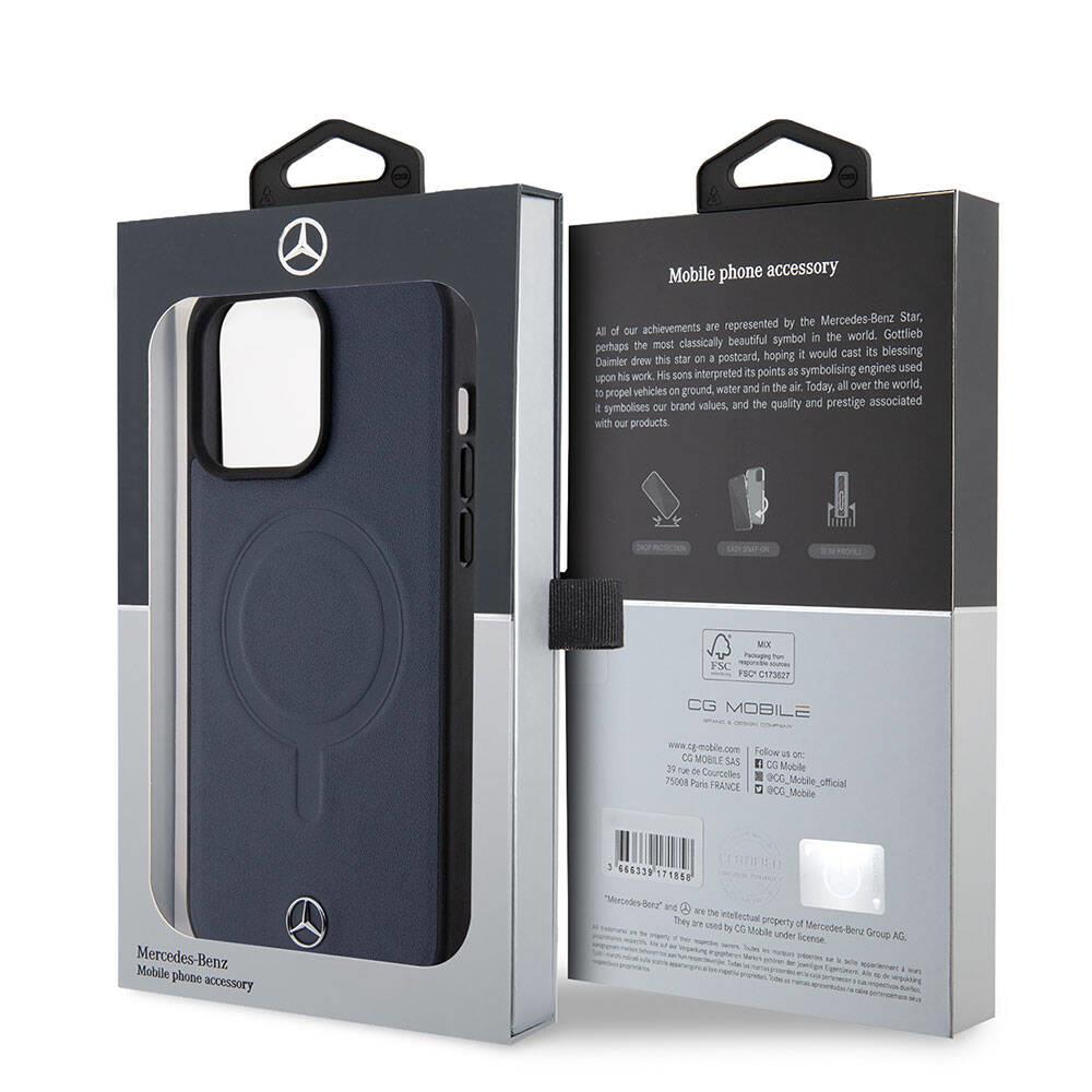 Apple iPhone 15 Pro Max Kılıf Mercedes Benz Orjinal Lisanslı M-safe Şarj Özellikli Metal Yıldız Logolu Pürüzsüz Deri Kapak