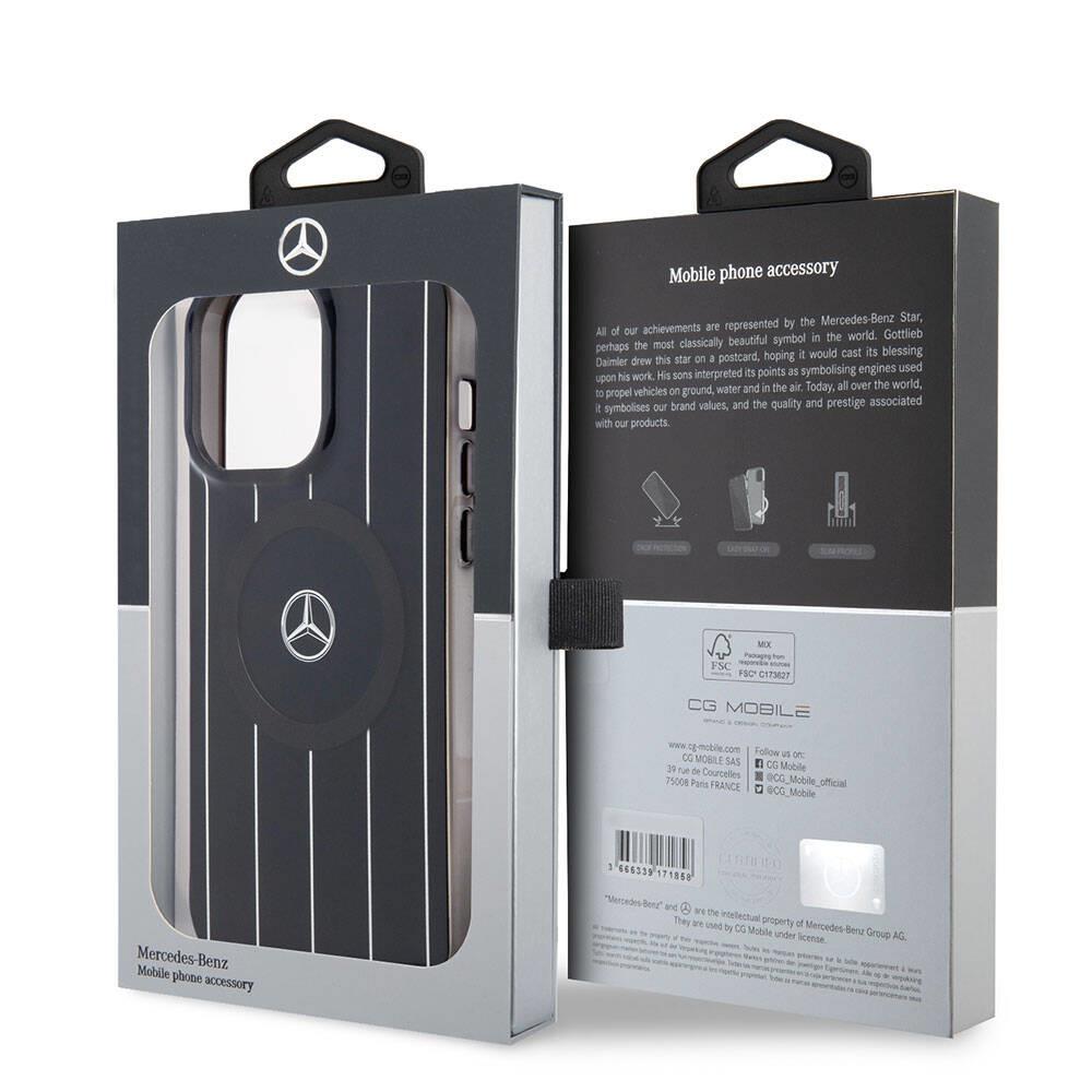 Apple iPhone 15 Pro Max Kılıf Mercedes Benz Orjinal Lisanslı M-safe Şarj Özellikli Çift Katmanlı Paralel Çizgi Desenli Kapak